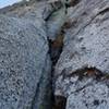 Looking up at step around corner 4th pitch. Climb from 11/9/19