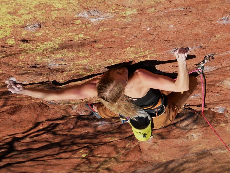 Casie Wall on the small holds - photo cred: Rhys Beaudry