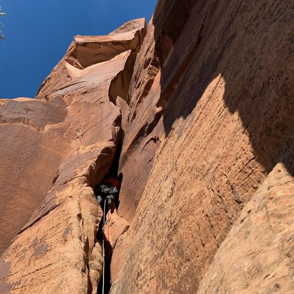 Working my way up to the crux before passing it on to Fritz.