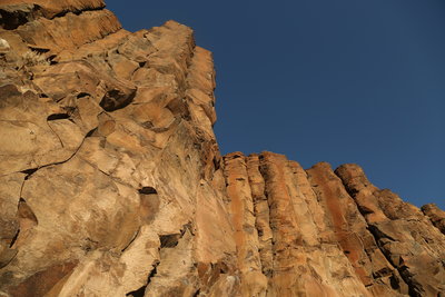 Right side of Tomato Wall on a sunny afternoon in early January. At the far left is "10 Bucks and a Sandwich", followed by "Canadian Handjob". The chains of "Go Cat Go" are also just visible in the very middle of the picture.