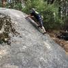 Mike Hernandez on the 5.10a Friction Ramp up the center of the Pleasure Dome