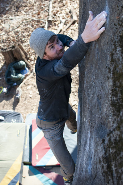 Evan Curry moving to the heinous credit card crimp on Black Slab Left SDS.
<br>

<br>
Climber: @evanbcurry
<br>
Photo: @dirtysouthclimber