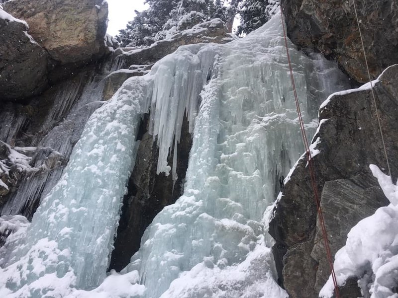 Moffatt center flow, Dec. 2019, grown since then. Anchors using live trees with static line, enough to avoid farming hoses.