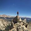 Cody on the pointy summit. Kaweahs in the background.