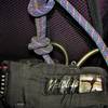 Detail  of Tie-on harness: Full strength bartacked rear haul loop & rolled-tape in surgical tubing quality Gear-loop