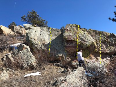 The West face of the Tortured Slab.
<br>

<br>
L->R: V0, V1, V0.