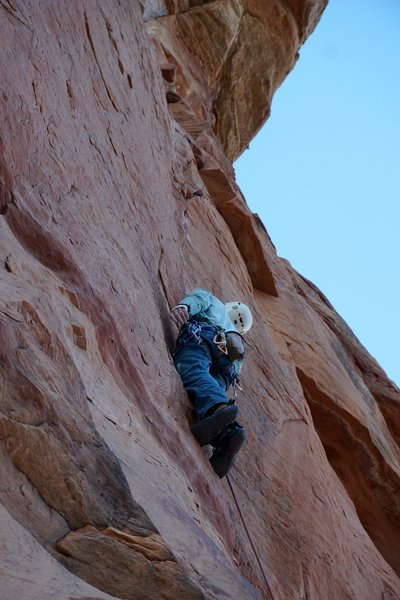 Sizing up the crux. Photo by Giselle Field