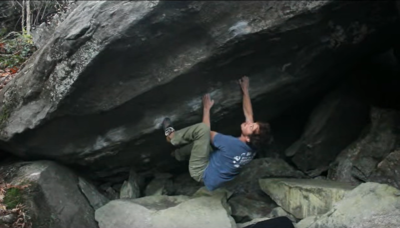Jon on the FA of Ralph's Run. V7 originally but upgraded after hold breaks to V8.