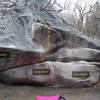 View of the Double Dyno Boulder from the top of the path.