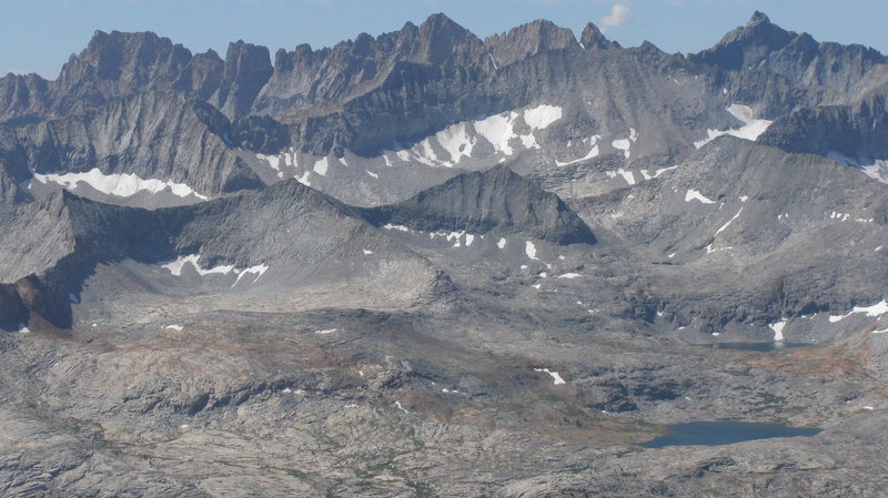 The Kaweah Peaks, as viewed from the north. Black Kaweah far right.