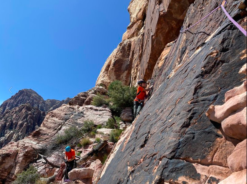 Dane Kelly traversing over towards the bottom of the route from Falcon Ledge on the first ascent.