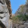 Steve working out one of the upper cruxes