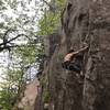 ben gilkeson on what i think is the first lead ascent of his new route.  real impressive climbing right there!  photo by bissell hazen on my iPhone