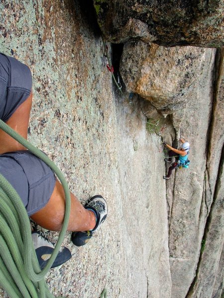 Cassie about to launch into the roof section on pitch 3.