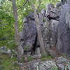 The Wolf group.  The access trail comes in from the left, the Howling is obscured by trees in the background.