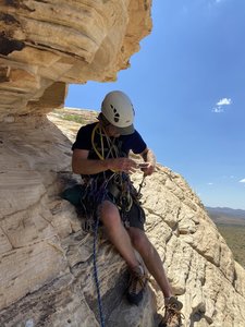Nice shady and comfy belay ledge /John Patrarka June 2020