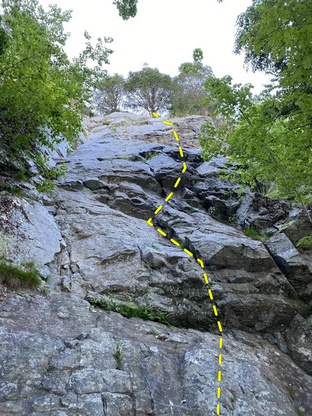 The whole route.  The 5.8 crux roof is the one towards the top.