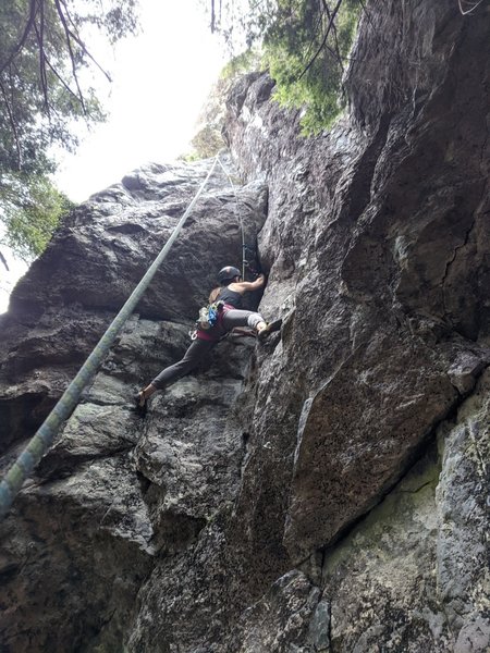 Merri stemming before the crux moves