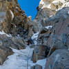 Leading a long ice & mixed pitch to the notch. Pic: TM