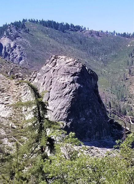 A view of Spirit Rock's north and west faces from Sherman Pass Road.