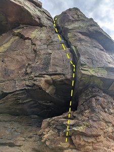 Follow the large crack.