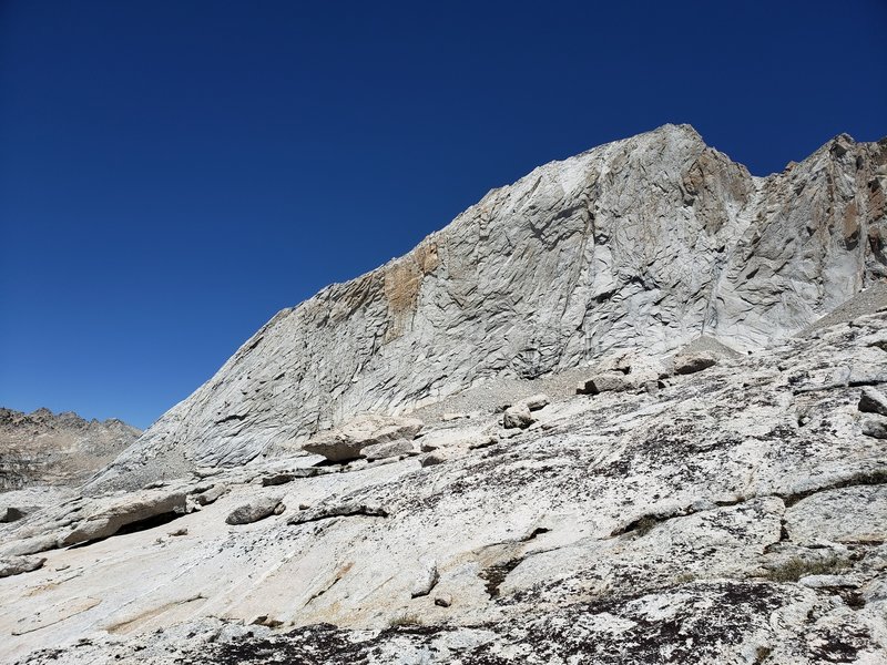 West Ridge of Conness starts at high point of scree slooe bottom left photo, Harding Rt on Right