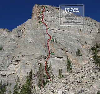 A photo route overlay for Kor Route on Cathedral Wall.