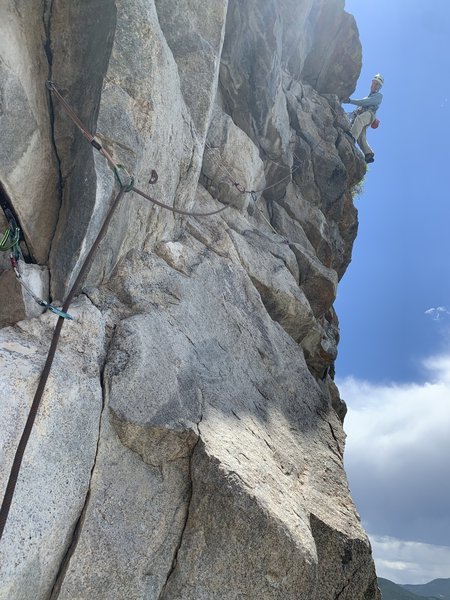 DL has easily protected the crux of Mighty Aphrodite using only trad pro, 7/7/20.