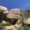 APPROACH beta for newcomers:
<br>

<br>
Take trail 261 until you arrive at this boulder (note the "T") at the second large switchback. Turn right off of 261 and follow well-trodden climbers trail all the way to the front porch/flying buttress. Get psyched!