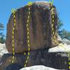 Epithet Rock, Holcomb Valley Pinnacles
<br>

<br>
A. Good Man (5.10c)
<br>
B. Epitaph (5.10c)
<br>
C. If Only (5.10)