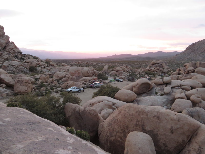 Crimp Simp Boulder (middle-left) as seen from the top of Split Rock. Photo Credit - Ken Lund.