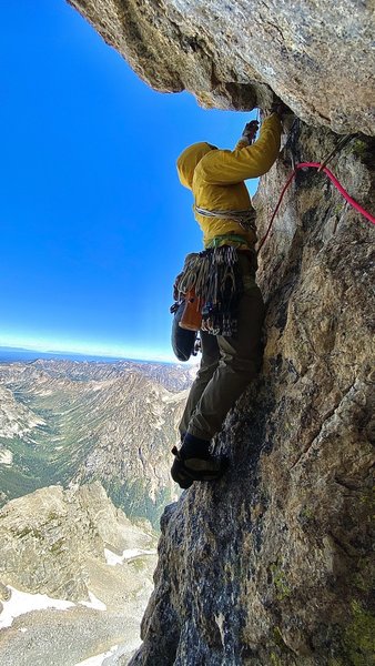 Dane Steadman leaving the P3 belay.