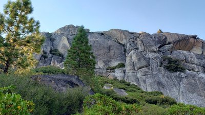 View of the Pie Shop crag. To the left is Middle Aged Wall and to the right is the Main Wall.