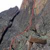 This was the P1 we did  a neat handcrack and then moved right on top of the pillar to get to the belay below P2 dihedral. This was right in front of us when we finished the Hornsby Direct. The actual P1 is R of this, around the corner, but it works too!