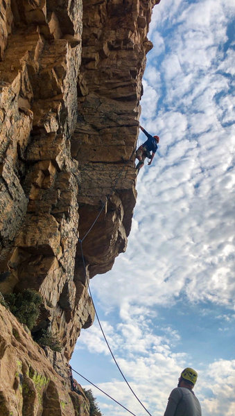 Taking a short rest after clipping the 3rd bolt. Lot of rests on this route!