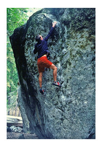 Eric Zschiesche doing an ascent of Slapshot in the Fall of 1984.