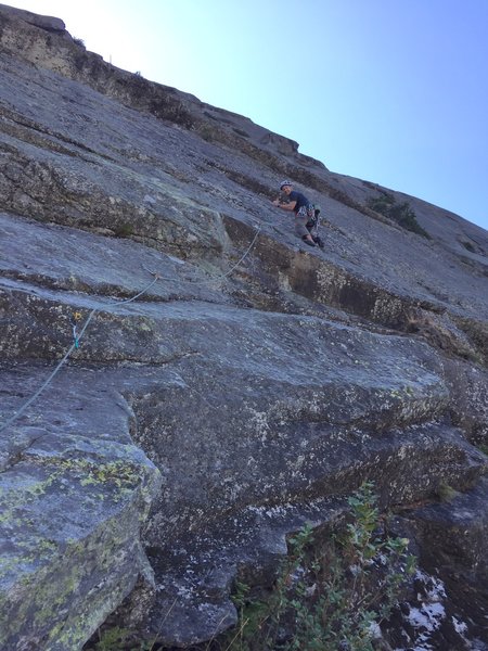 Troy starting traverse on Pitch 6. This is where real climbing begins