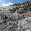 Shows where Ingy's  goes left (white) and  Alpine Experience up straight. RW at the dbl bolt belay ( still there? ) Photo was taken from just above the quartz dike.