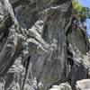 Overview of the middle and right side of the lower gorge. This section contains the steepest sections of rock. It looks like a huge chunk of rock sheared clean off the right side.