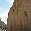 Approaching the crux. Climber on Joy or Heresy in the back.