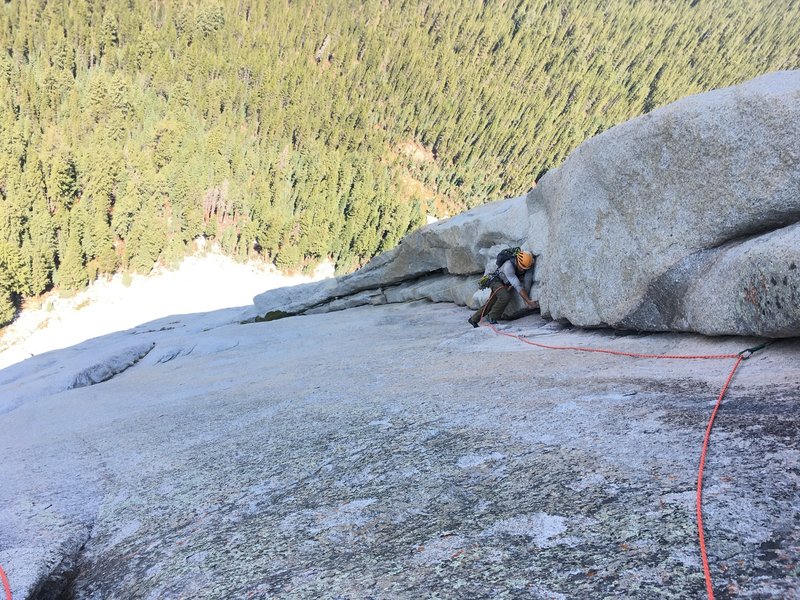 Sean Lillis coming up the corner pitch before the traverse pitch.