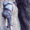 Ken Jern traversing to the Hobbit Hole on Pitch 3.