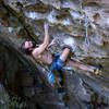 Kyle Townsend climbing on the upper section of Beer Belly (13a) just after the smackdown boulder problem. 
<br>

<br>
Climber: @dirtysouthclimber
<br>
Photo: @phat_phil21