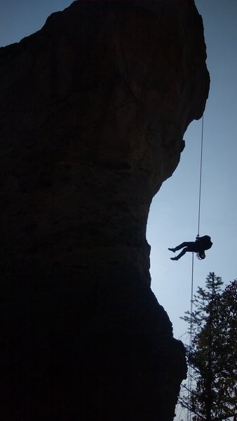 Harold Hall rappelling off T-Rex. gOrton