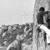 Bouldering Power Pack in Gallenkamp Scats, 1983-ish. From West Coast Climber's Guide, photo by John Harlin III.