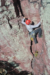 Hienke after the crux flare of "Cracking Up" 10-04-2020.