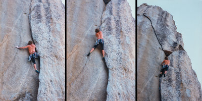 If you're skinny with no muscles, and don't want to party with that Frankenstein layback, just stay left and jam. You can even place a green Camalot in the middle of the crux.