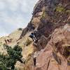 Adam pulling the crux on pitch 1!