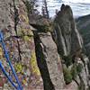 Alan D. at the crux of Crazy Stairs, following Tony B.  Photo used with the permission of Jose Hernandez-Blouin.