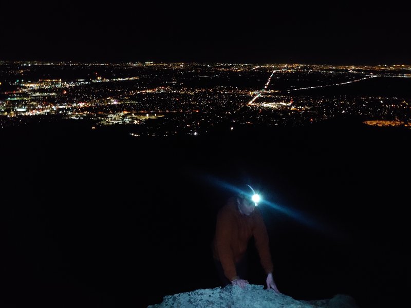 Dru Jones high above Boulder.